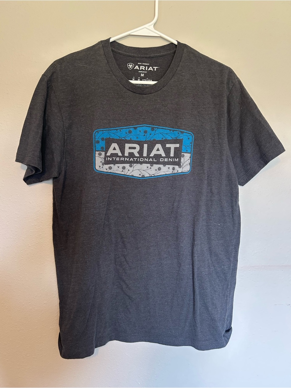 Ariat Charcoal Gray Short Sleeve Tee with Blue Logo